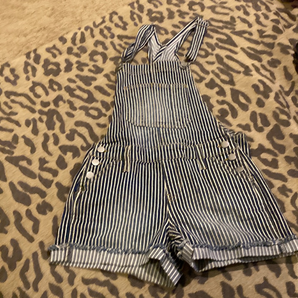 A jean striped romper.